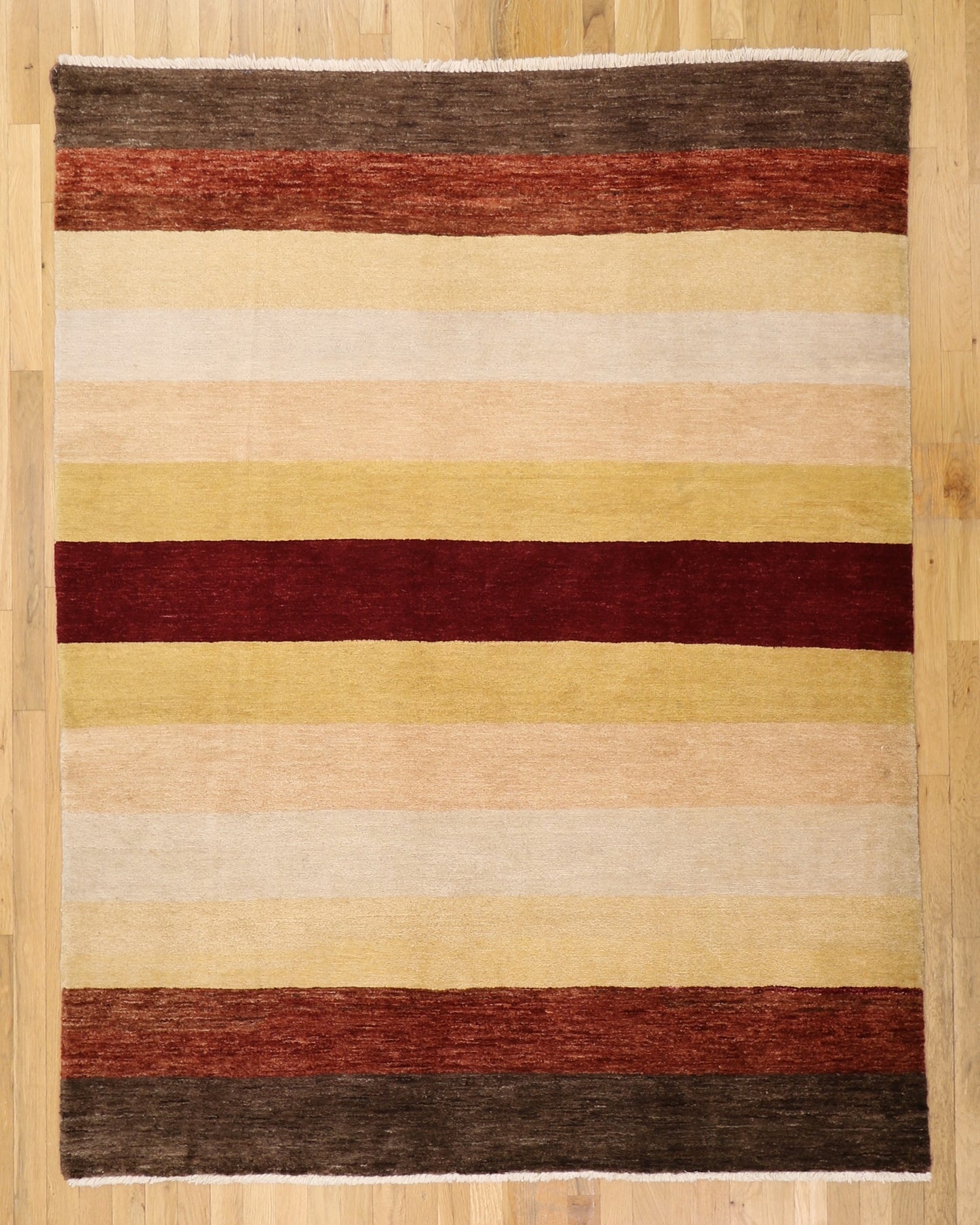 Fine Modern 5' x 6'5" Hand Knotted Wool Area Rug Stripes Colorful Warm India