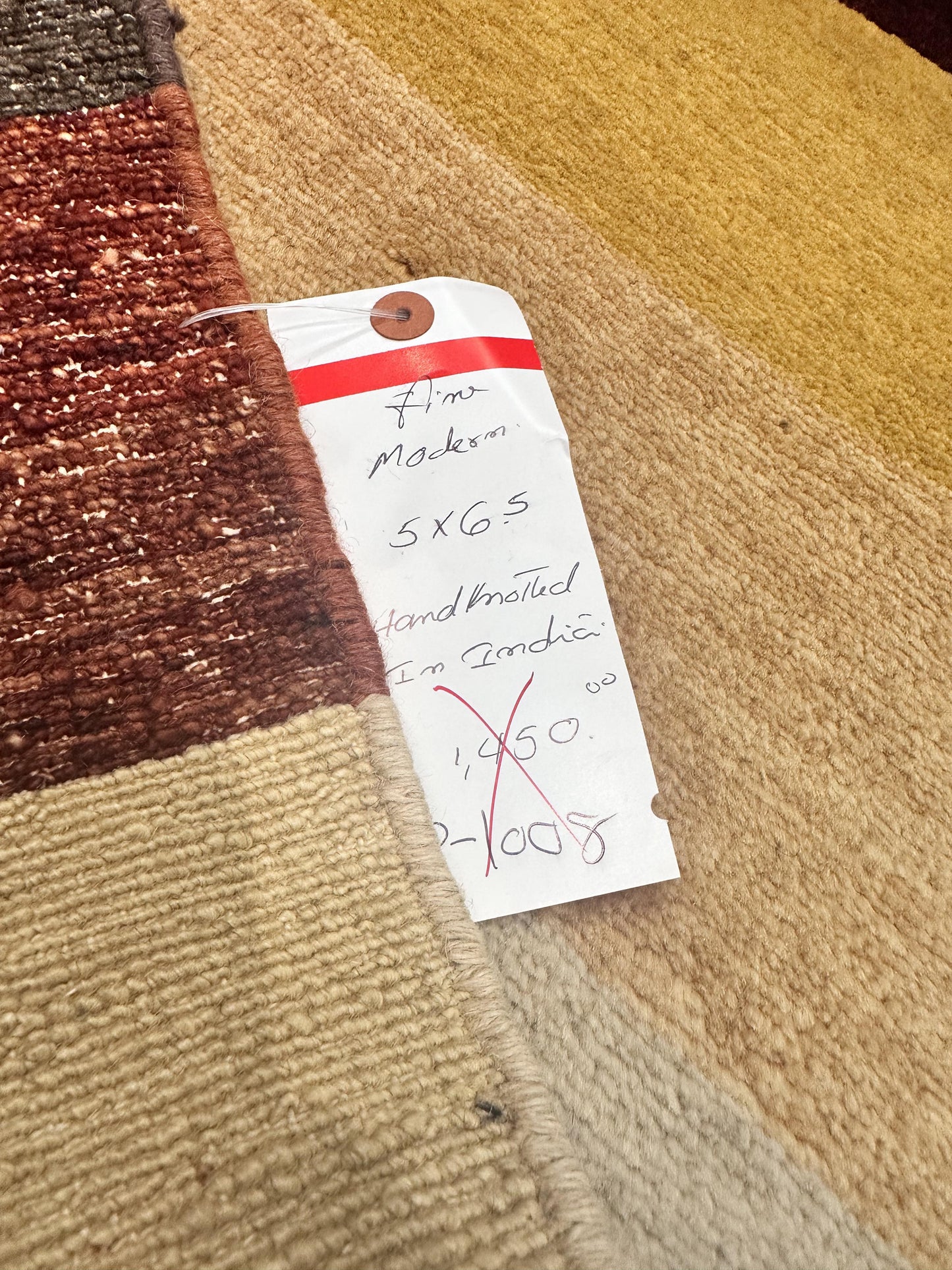 Fine Modern 5' x 6'5" Hand Knotted Wool Area Rug Stripes Colorful Warm India